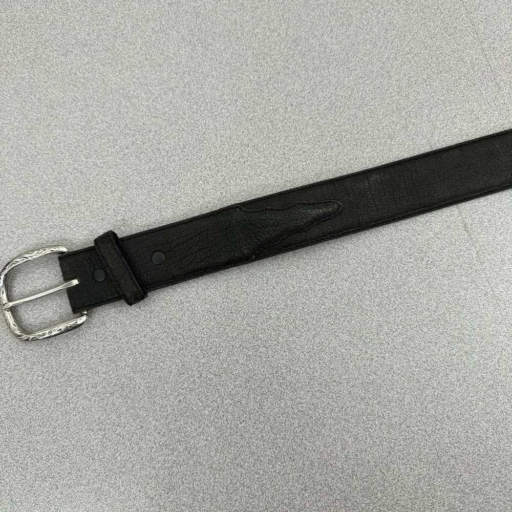 Tony Lama Western Leather Belt Mens 34 Black Silver Buckle Cowboy Workwear 1.5